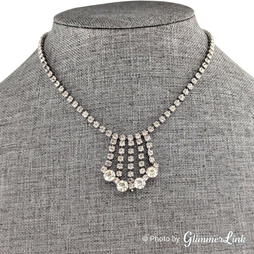 Vintage Drop Bib Rhinestone Silver Tone Choker Necklace